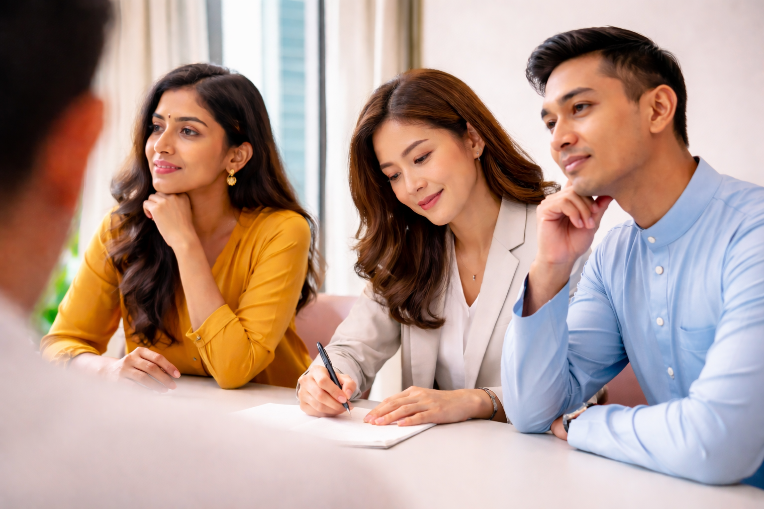 Business professionals in a meeting discussing change management